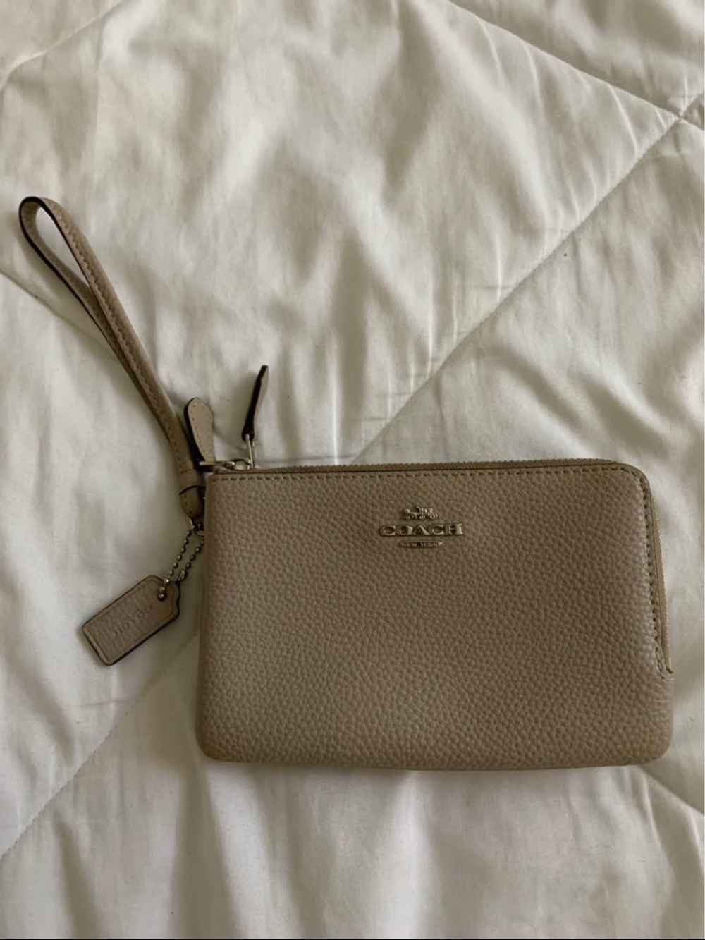 Coach Pebbled Leather Wristlet in Taupe Gray